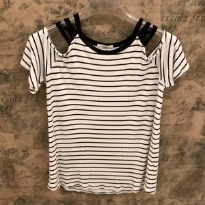 NWOT black/white stripe cold shoulder top, sm